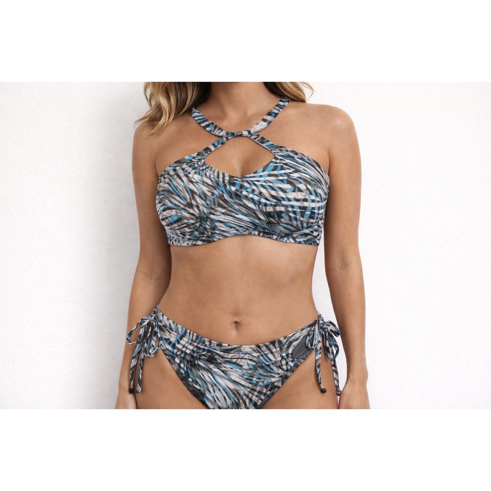 New Victoria's Secret Hi-Cut 2pc Sexy Bikini BROWN/BLUE Women's size 34DD/XSMALL